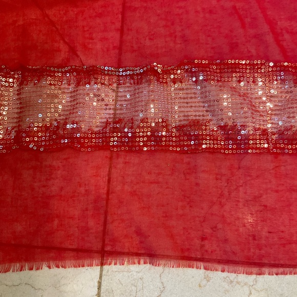 Lot of three scarves, red, orange and green. See measurements in photos. - Picture 9 of 9